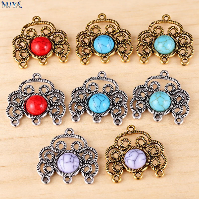 Flower Supply - MJYA 5pcs/lot Vintage Alloy Turquoise Connector